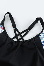 Full Size Crisscross Scoop Neck Tankini Set - Ladyez