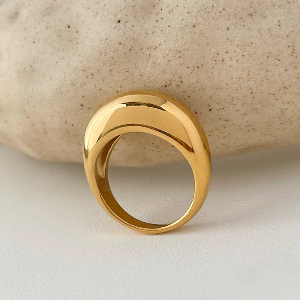 18K Gold Plated Polished Dome Ring - Ladyez