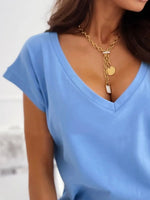 V-Neck Short Sleeve T-Shirt - Ladyez