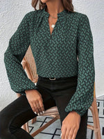 Printed Notched Balloon Sleeve Blouse