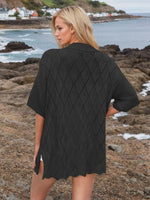 Button Down Eyelet Collared Neck Knit Shirt