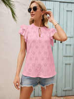 Ivy Lane Eyelet Tie Neck Flutter Sleeve Blouse