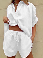 Button Up Shirt and Drawstring Shorts Set
