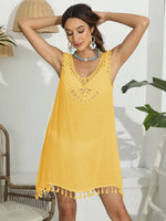 Tassel Scoop Neck Wide Strap Cover-Up - Ladyez