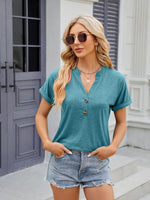 Florira Notched Short Sleeve T-Shirt - Ladyez
