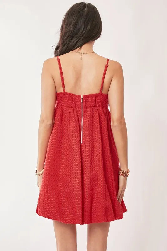 Davi & Dani Textured Sweetheart Neckline Bubble Hem Dress - Ladyez