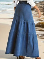 Tiered Maxi Denim Skirt with Zipper Detail - Ladyez