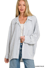Zenana Woven Stripe Button Down Shirt