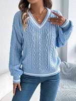 Cable Knit V-Neck Long Sleeve Sweater