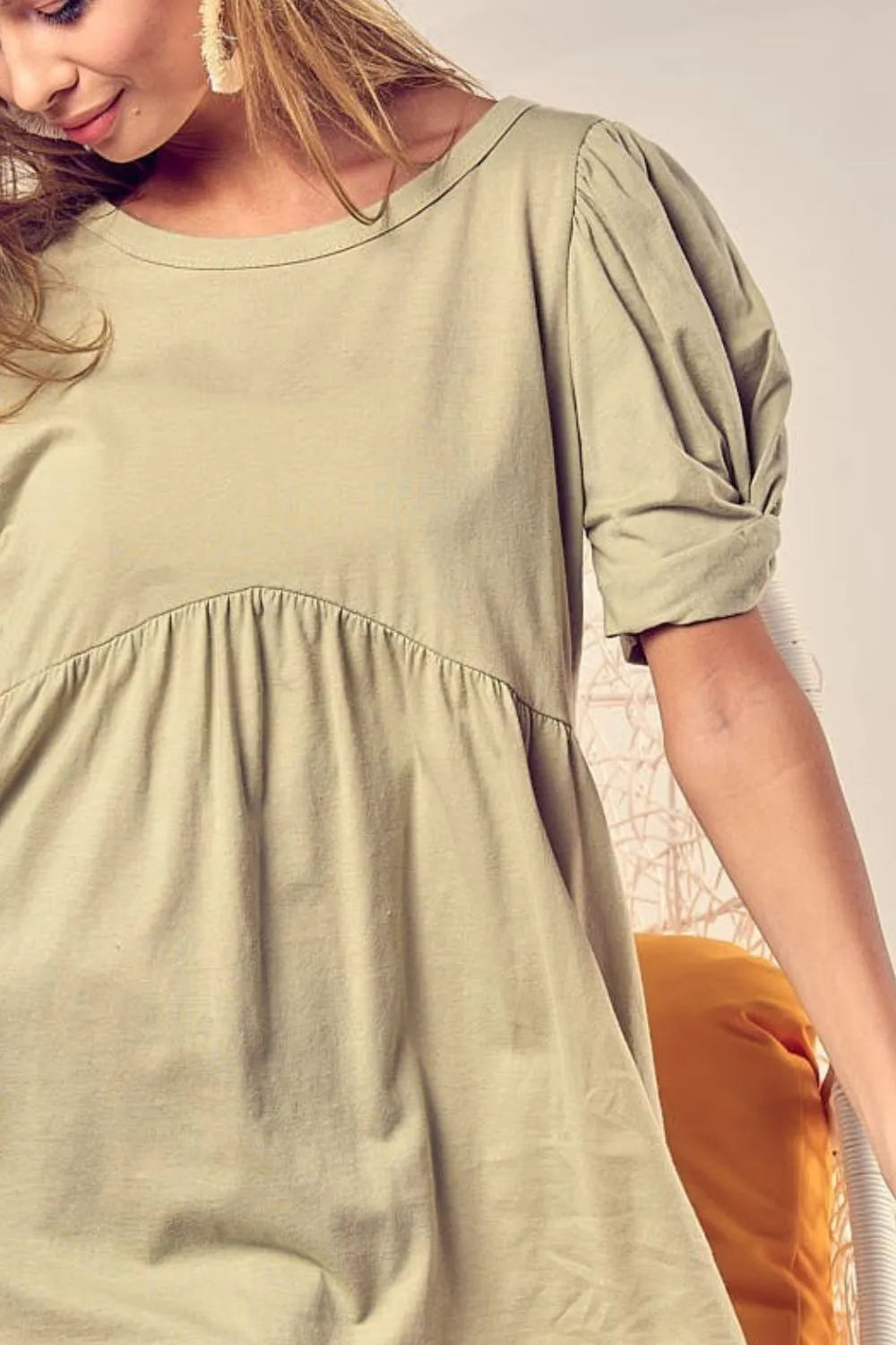 BiBi Cotton Span Knit With Puff Sleeve Baby Doll Top - Ladyez