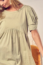 BiBi Cotton Span Knit With Puff Sleeve Baby Doll Top - Ladyez