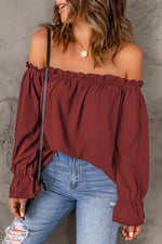 Frill Off-Shoulder Flounce Sleeve Blouse - Ladyez
