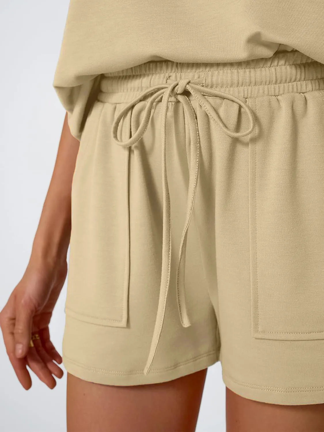 Round Neck Cap Sleeve Top and Shorts Set - Ladyez