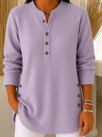 Full Size Ribbed Half Button Henley Top Plus Size