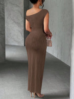 Textured Single Shoulder Bodycon Maxi Dress - Ladyez