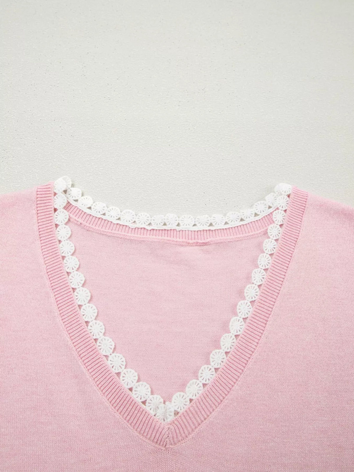Lace V Neckline Short Sleeve Sweater