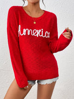 Letter Round Neck Long Sleeve Sweater