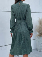 Animal Print Mock Neck Flounce Sleeve Dress