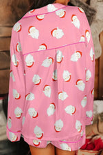 Santa Collared Neck Long Sleeve Top and Shorts Lounge Set - Ladyez