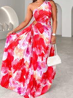 Printed One Shoulder Asymmetrical Maxi Dress - Ladyez