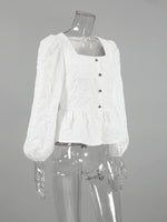 Textured Square Neck Balloon Sleeve Shirt