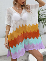 Openwork V-Neck Half Sleeve Cover-Up - Ladyez