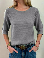 Full Size Ribbed Knit Round Neck Sweater Plus Size