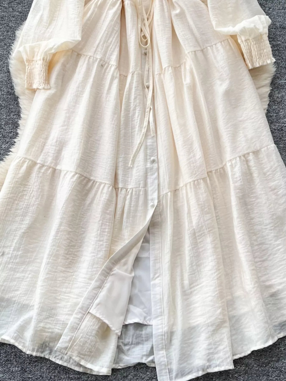 Button Down Tiered Long Sleeve Dress