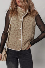 Floral Print Quilted Concealed Button Vest
