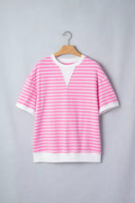 Stripe Round Neck Drop Shoulder Short Sleeve Loose Top