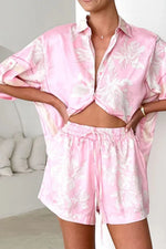 Printed Collared Neck Top and Shorts Set