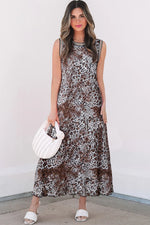 Checkered Round Neck Sleeveless Midi Dress
