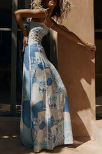 Cutout Back Printed Square Neck Maxi Dress - Ladyez