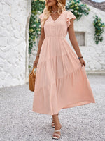 V-Neck Ruffle Sleeve Dress