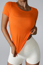Cutout Round Neck Short Sleeve Active T-Shirt - Ladyez
