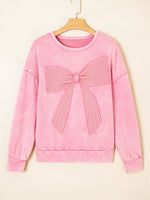 Mineral Wash Bow Patchwork Sweatshirt