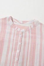 Striped Button Detail Short Sleeve Blouse
