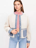 Contrast Trim Teddy Jacket