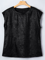 Metallic Round Neck Cap Sleeve Tee