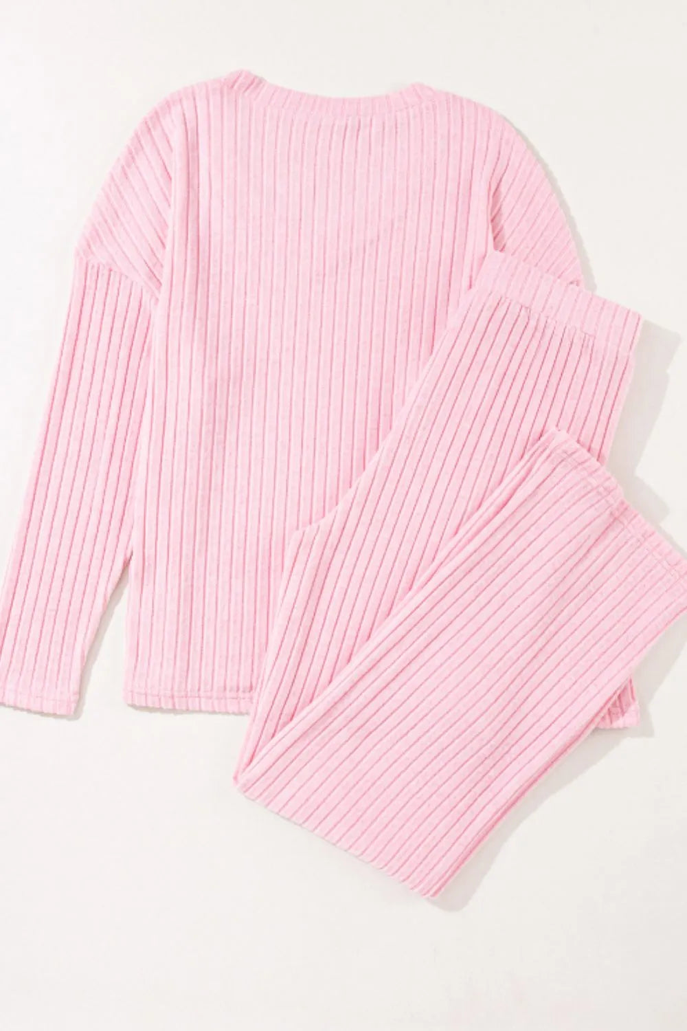 Ribbed V-Neck Top and Pants Lounge Set - Ladyez