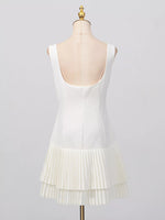 Square Neck Pleated Mini Dress