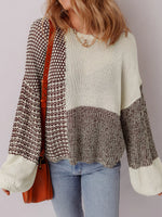 Color Block Back Tie Drop Shoulder Loose Sweater