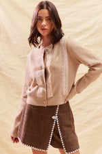SO ME Front Lace Trim Button Cardigan Sweater