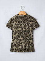 Leopard Print Mock Neck Slim Tee