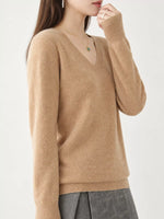 V-Neck Solid Color Sweater