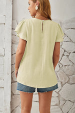 Round Neck Keyhole Cap Sleeve T-Shirt