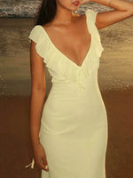 Ruffled V-Neck Sleeveless Maxi Dress - Ladyez