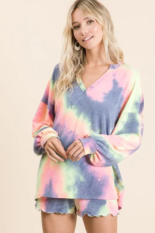 BiBi Tie Dye French Terry Top and Shorts Set