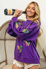 BiBi Fleur De Lis Sequin Patches Mardi Gras Sweatshirt