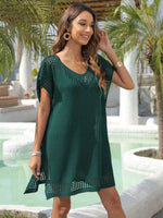 Slit Openwork V-Neck Cover-Up - Ladyez